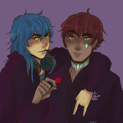 cheeroba:  a commission i did just the other day for a lovely patron by the name of wesley!! morphine!sly and morphine!mizuki (commissions are still up and running for those who are interested wink wink) 