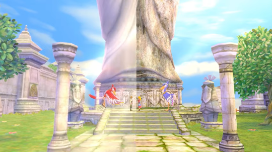 Image comparing a screenshot between versions of Skyward Sword. Softer HD version on the left, old original and more detailed version on the right.