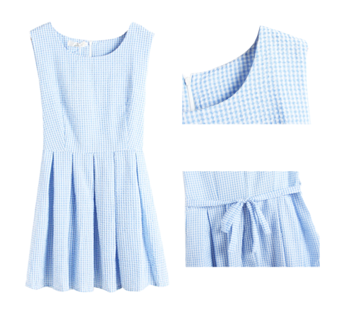 zhengjiawen:gingham print pleated skater dress