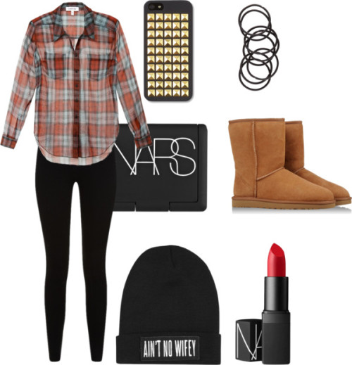 Lazy day by rachelvdt featuring nars cosmeticsElizabeth and James button shirt / Givenchy zip pants,