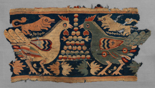 romebyzantium: Fragment of Wall Hanging with confronted cocks and running dogs. Date A.D. 4th–