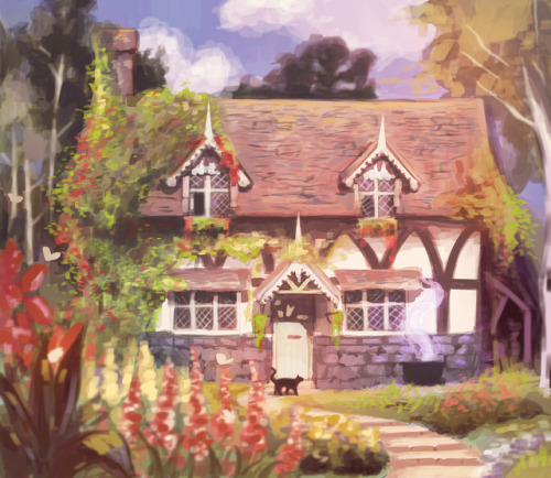 deathdaydream:lost-wanderess:Little witch’s house concept for class! <33(twas meant to be medieva