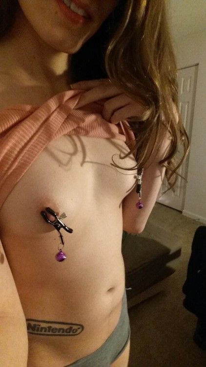 danisandcream:  I’m officially a B cup now!  Time for some celebratory nipple clamps (: 