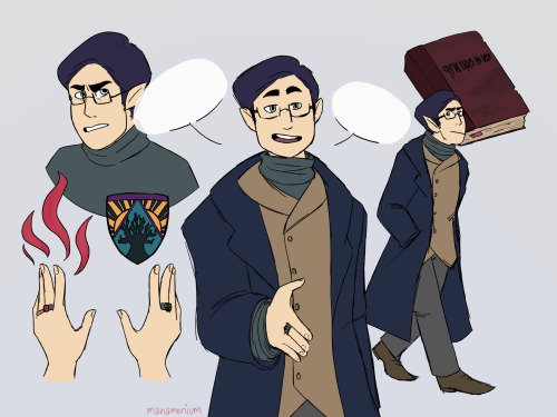 [id: a set of drawings of beckett kensington, a d&amp;d character. he’s got light skin, da