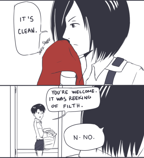 persnickety-doodles:  I always wonder what happens every time Mikasa gets her scarf cleaned. 