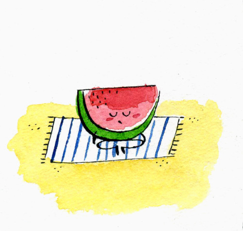 Watermelon meditating on the beach.