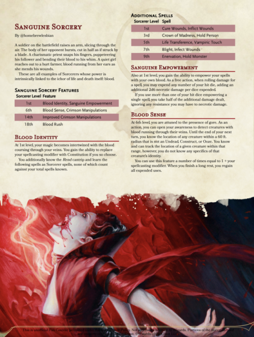 homebrewlesbian: SANGUINE SORCERY— hey y’all! i’m here with a pretty gruesome sorcerer subclass that