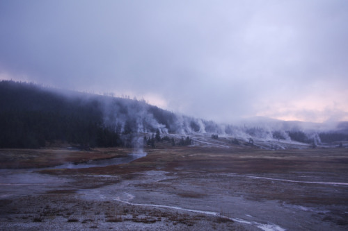 Firehole River & steamy surrounds at dawn, Upper Geyser Basin,Yellowstone National Park – 