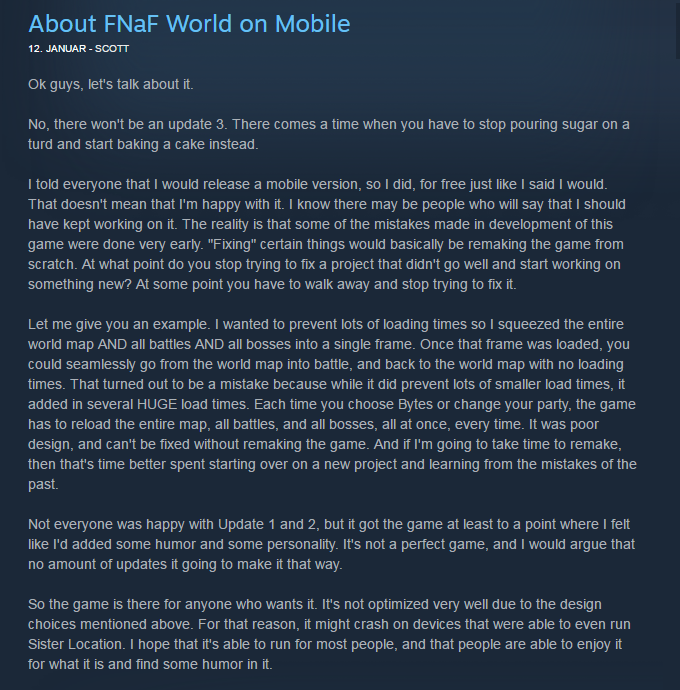 Five Nights at Freddy's spin-off FNAF World re-released - for free