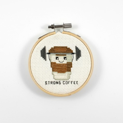 The finished version of the cute cup of strong coffee.You can find the pattern here