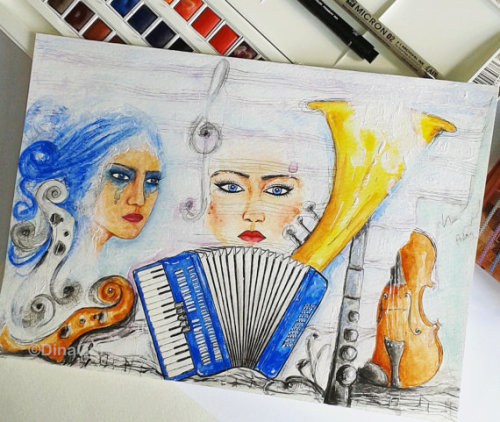 “Eyes of Music” Watercolor Painting //DinaGart