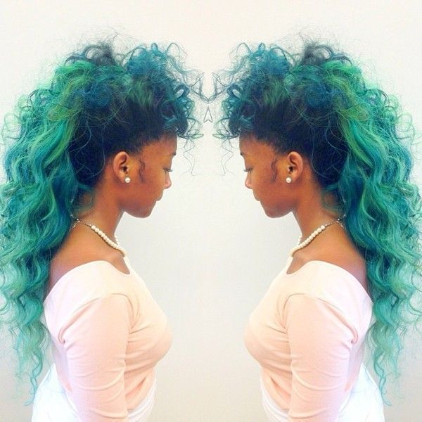 trackstarhoney:  Weave Inspiration Curly green hair!! ★ for hair tips and more