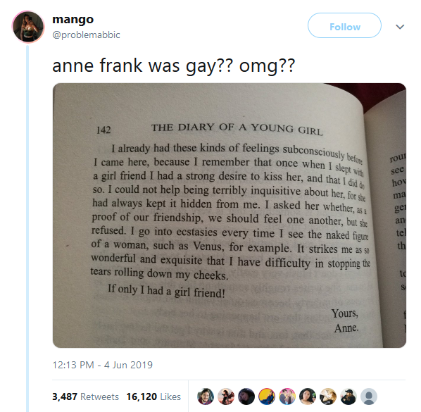 luanna801: gahdamnpunk: I’m just now finding out Anne Frank was bi??? OMG Yeah
