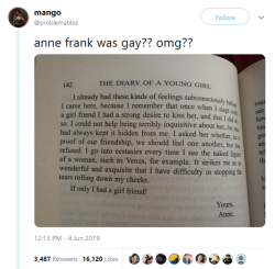 glitterweave: gahdamnpunk: I’m just now finding out Anne Frank was bi??? OMG  