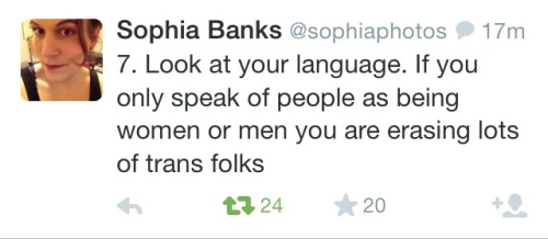 whatisthat-velvet:sherilynhorne:whatisthat-velvet:Sophia Banks listing ways that cis people can be b