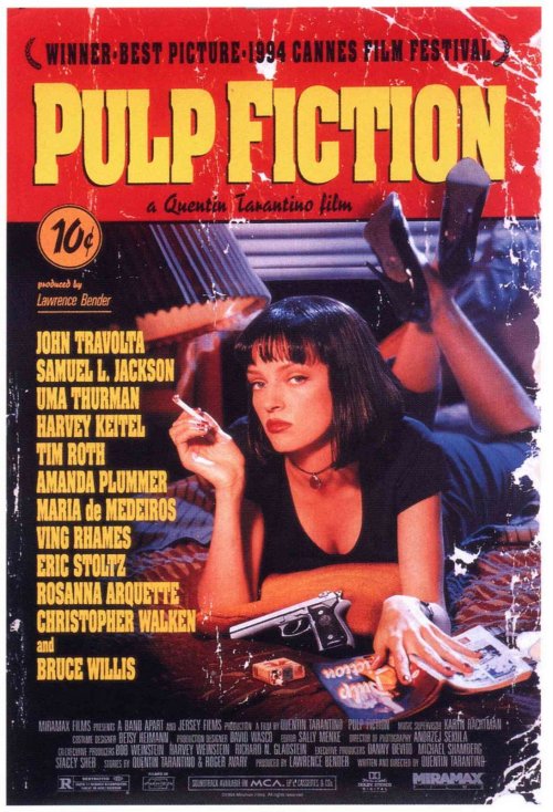 Quentin Tarantino’s Pulp Fiction movie poster uses text to not only inform but to generate a n
