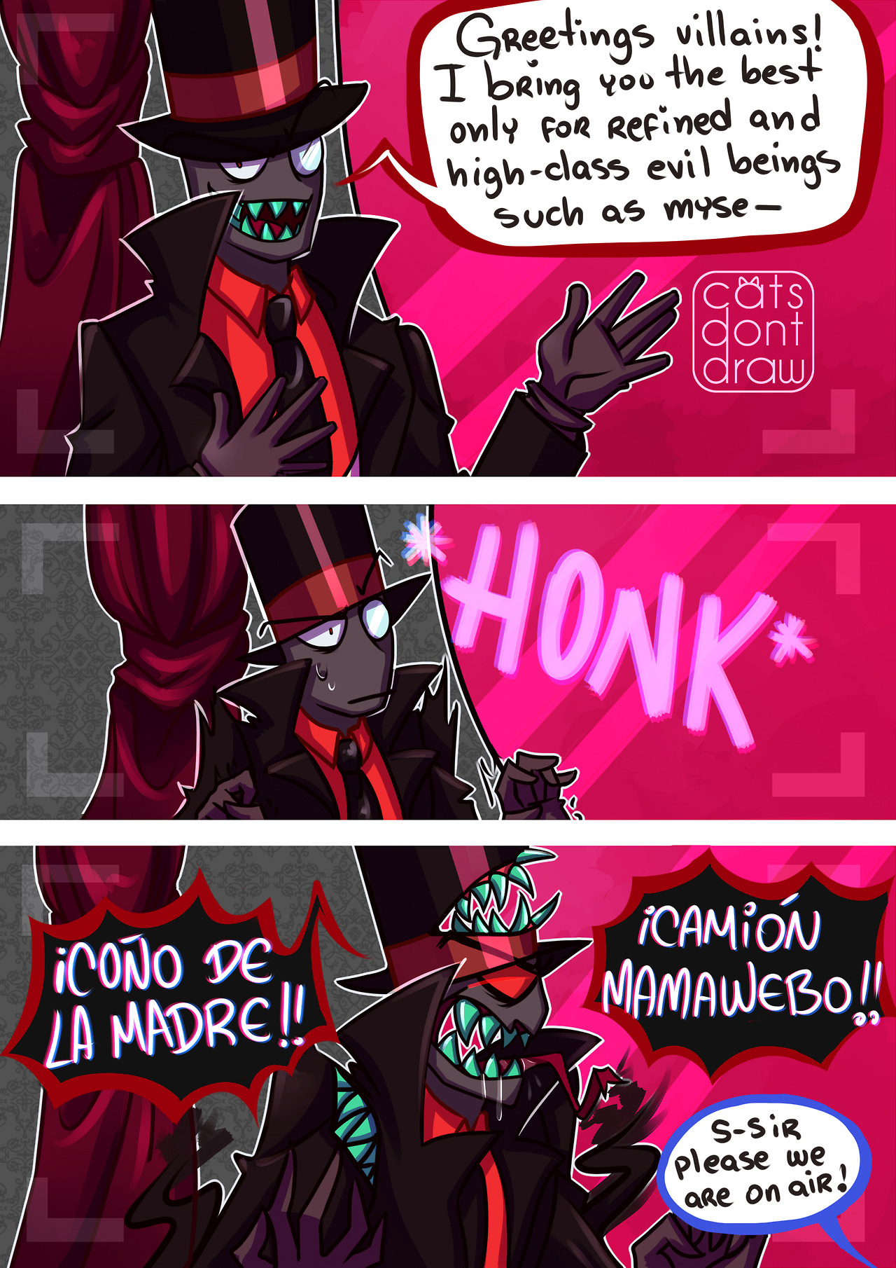 cats-dont-draw:  Black Hat and his bloopers in both English and Spanish!! :DcMy headcanon