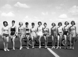 20th-century-man:  The ten contestants for “Miss Niagara Airport Drag Strip” pose with the reigning “Miss Niagara, etc, etc…” / Niagara Falls, New York, 1964. 