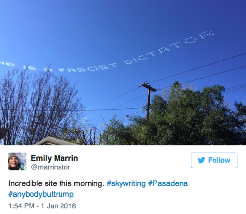 micdotcom:Anti-Trump skywriting stole the show at the Rose ParadeAgainst the stark blue California s
