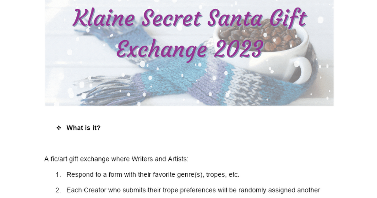 Klaine Secret Santa Gift Exchange 2023