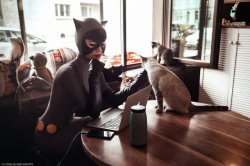 gameraboy:Catwoman with cats by Kamiko-Zero 