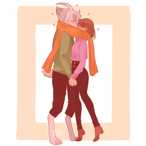lovelyrosegold:  Never get enough of these two. Still deciding if I should let Asriel have sheep legs or human like legs. Hmmmmm. Anyways.. enjoy! Asriel character design belongs to @paychiri.    cuties being cuties~ <3