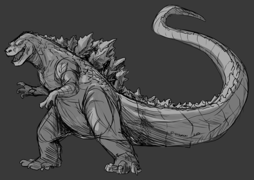 Godzilla morning! Quick fanart of new guy~I’ve probably messed up his legs but…I have no idea