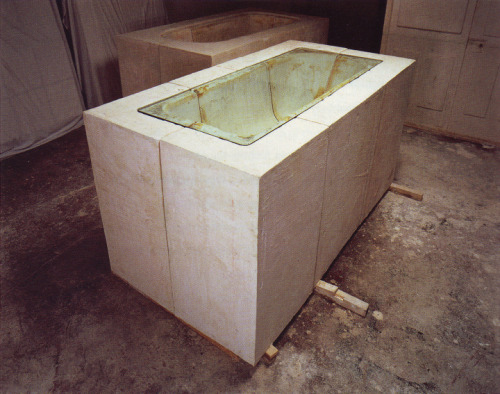 likeafieldmouse:  Rachel Whiteread (1990-2001) 1. Ghost 2. Untitled (Cast Iron Floor) 3. Untitled (Black Bed) 4. Untitled (Wardrobe) 5. Valley 6. Untitled (Amber Bed)