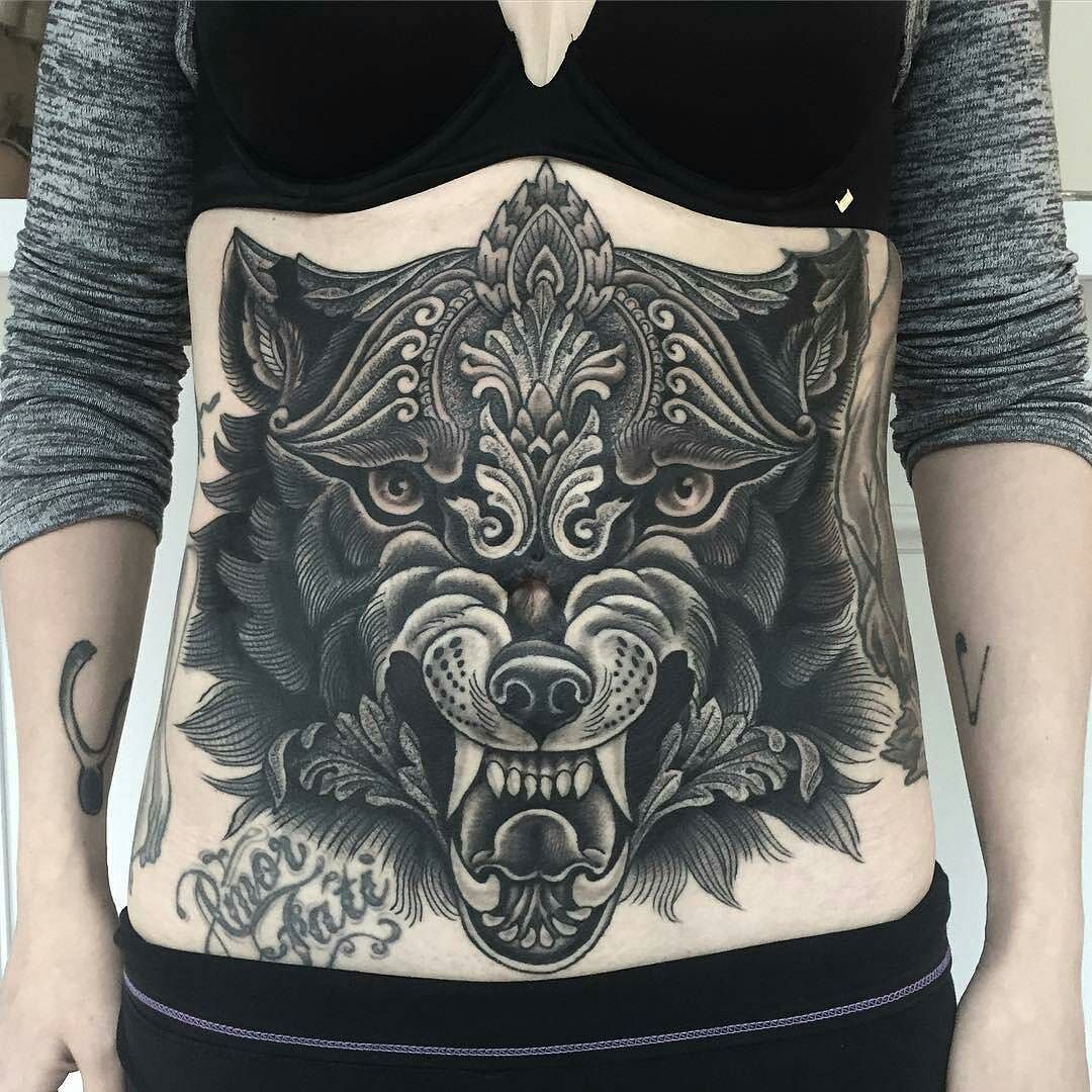 13 Crisp Animal Tattoos By Crispy Lennox  Animal tattoos Wolf tattoos Stomach  tattoos