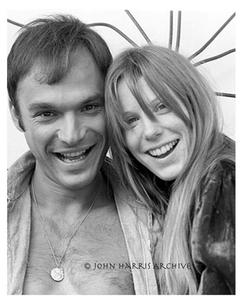 The beautiful Pamela Courson in a candid shot taken by John Harris with an unknown friend. 