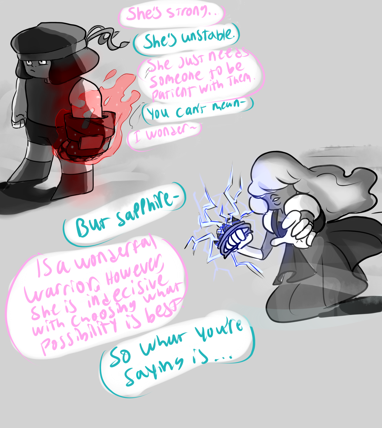 Quick doodle of a what if idea I had where Ruby and Sapphire met because Rose thought