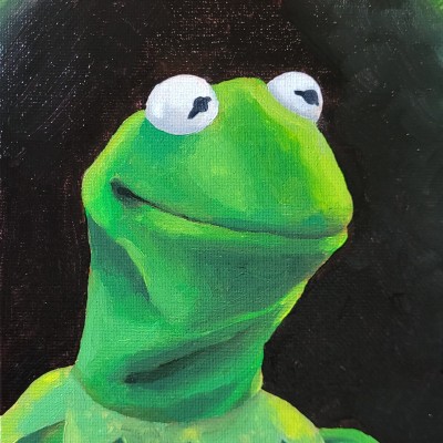 tothechaos:tothechaos:tothechaos:white knuckle gripping it through a silly little oil painting of kermit the frog because i feel disconnected from my body and am desperately trying to not go get another tattoo to solve itoh kermit the frog we’re