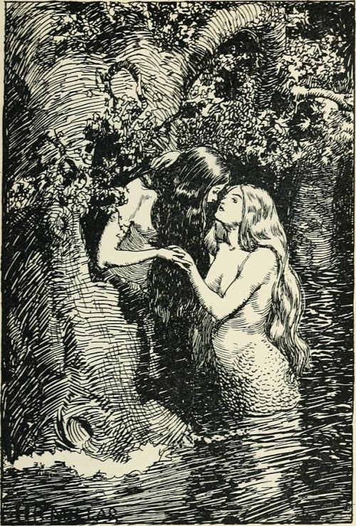 thesevvs:The Nymph Caught the Dryad in Her Arms - The New World Fairy Book Howard Angus Kennedy(1904