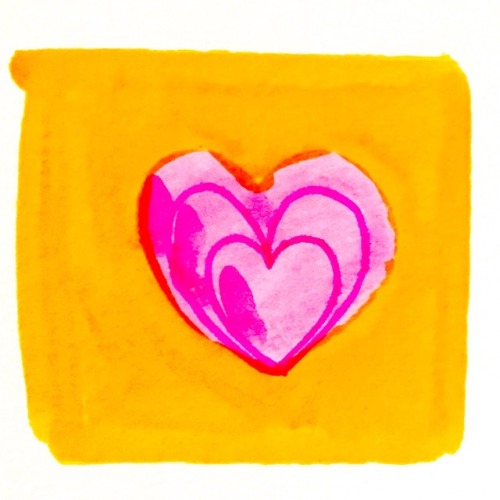 audawart:glitter heart girl[ID: Six square shaped marker drawings, arranged in 2x3 rows, each of a d