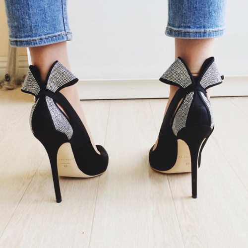 ideservenewshoesblog:  Brian Atwood - Magda Strass Crystal and Satin Bow Pumps