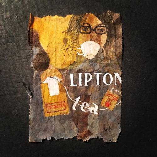 363 days of tea. Day 320. Have a cup with me! #liptontea #recycled #teabag #art