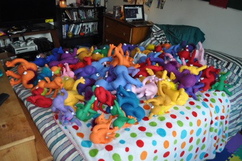 xhonk:kiratsukai:customlaptops:kiratsukai:I did it.63 smuppets, all hand-sewn.  252 hours of my