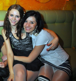 in-pantyhose:Partying girl in white glossy