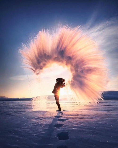 Throwing boiling water into the freezing air of Finland. In the -32 degree climate, the water immedi