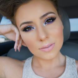 makeupbyrosexoxo:  #carselfie 😊 lips are @toofaced Naked Dolly with Mac lip liner in Soar 💋 eyes are the #vegasnay4toofaced palette 💜 inner corner is @marcbeauty eye shadow stick in Frannie 💜 I forget the name and brand of the lashes but they’re