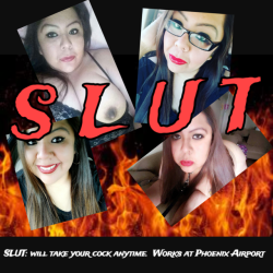 azlusciousbbw02:  Expose this SLUT.  I love random cock,  will suck and fuck you anytime. I work at Phoenix Airport, if you see me, fuck me, use me and fist me. Reblog, make me famous!