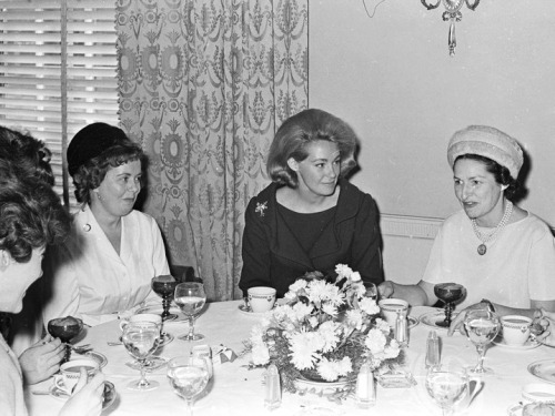 October 24, 1963 - Joan Kennedy and Lady Bird Johnson are seen at a luncheon for Democratic women at