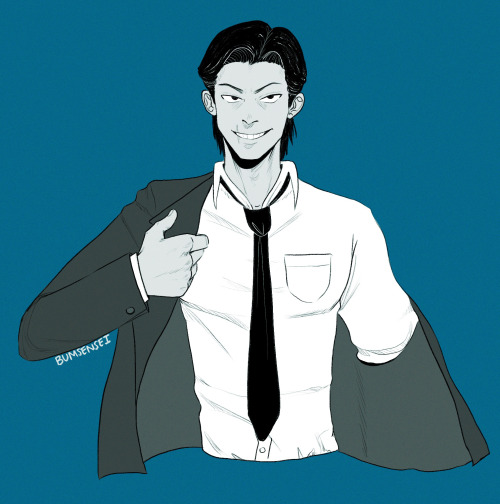 a drawing of toji fushiguro in a suit for cress !!   thank you so much for commissioning me he is Bi