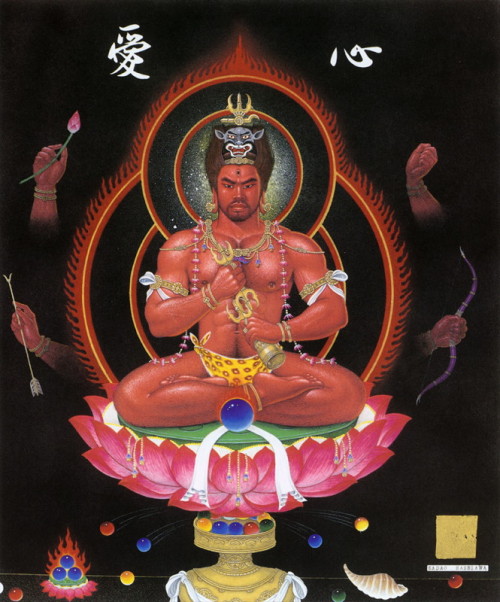 whitemenareboring: thedivinegaze: RāgarājaAizen Myō'ō 爱染明王One of the Vidyārāja, or Wisdom Kings