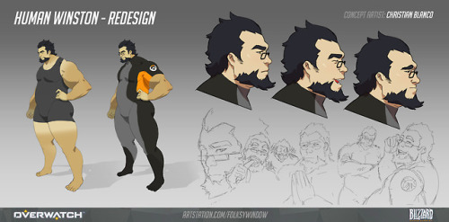 otherwindow:  Winston | Human Redesign 🍌 (High Res Link)  Instead of being a gorilla, Winston and the other test subjects were intended to be the first humans to live in space, and were genetically modified to handle interstellar side effects.  Human