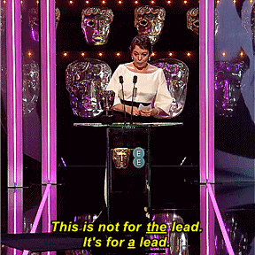 merelybeing:Olivia Colman accepting the 2019 Leading Actress BAFTA for The FavouriteEmma and Rachel,