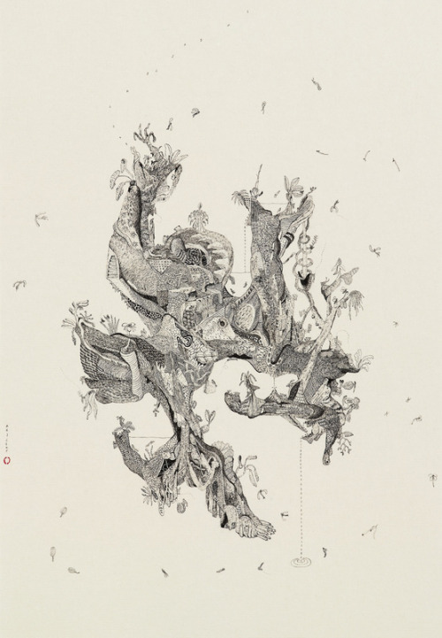 Untitled, (2010-2,3,4). Lin Xue (林穴). Ink on paper. 2010.Lin Xue was born in 1968 in Fujian, China a