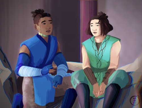 gingersnapped:[ID: digital screenshot redraw of Sokka and Suki from the Avatar comic Imbalance. Firs