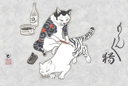 ubercharge:egelantier:kazuaki horitomo’s tattooed cats.cattoos