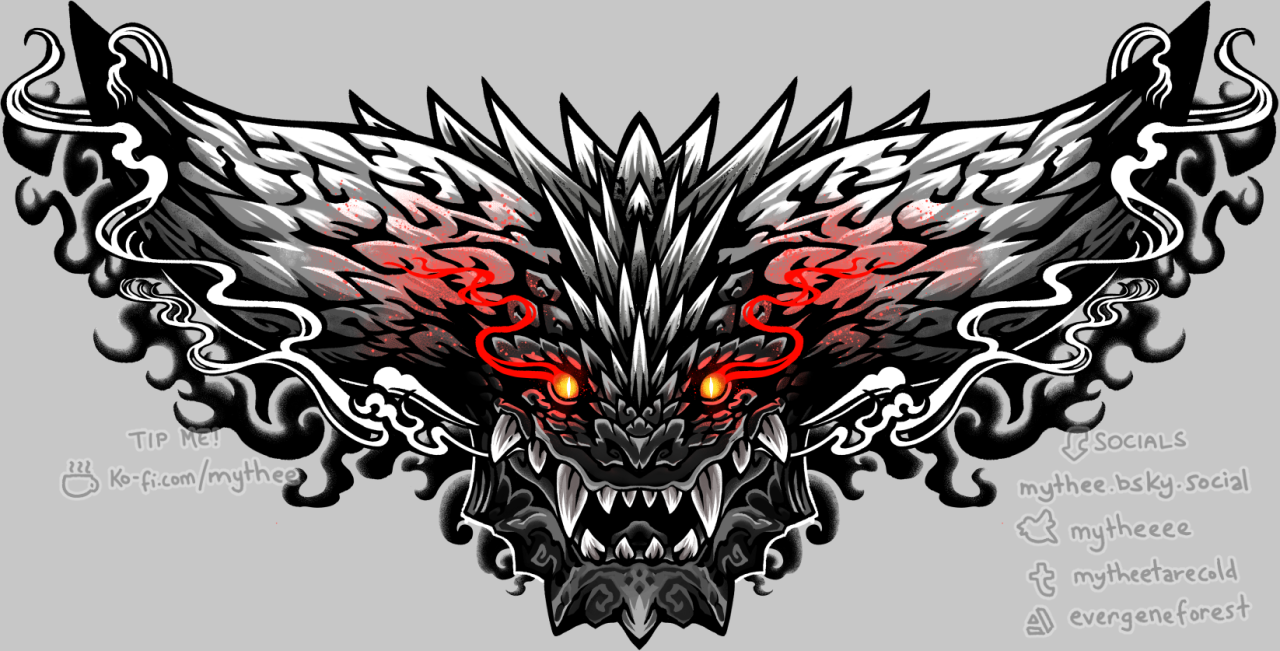 A rush commission for a Nergigante tattoo design from Capcom's Monster Hunter franchise.
